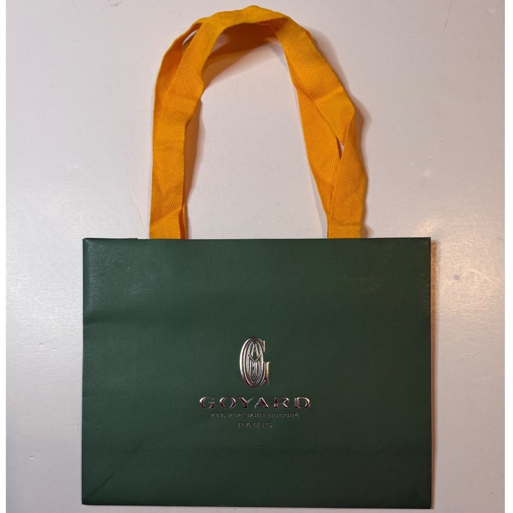 Goyard Shopping Bag Green Paper Silver Logo Yellow Handles